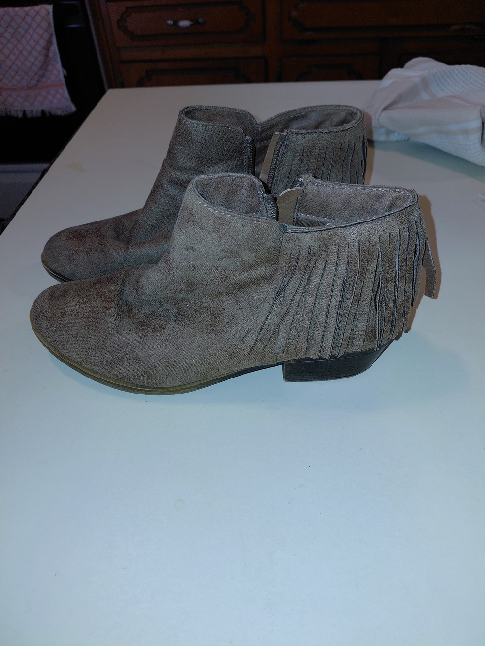 Sugar Taupe Suede Fringe Ankle Boots